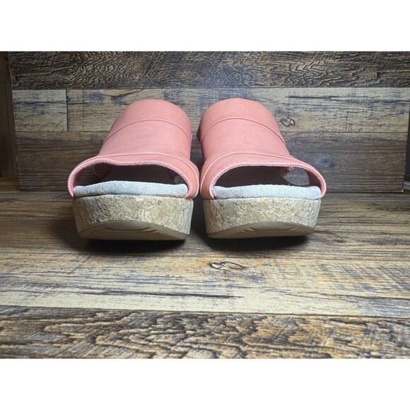 Women's Clarks Coral Pink Cork Wedge Sandals 3" Heel Size 7 1/2 Peep Toe Annadel - Picture 4 of 11